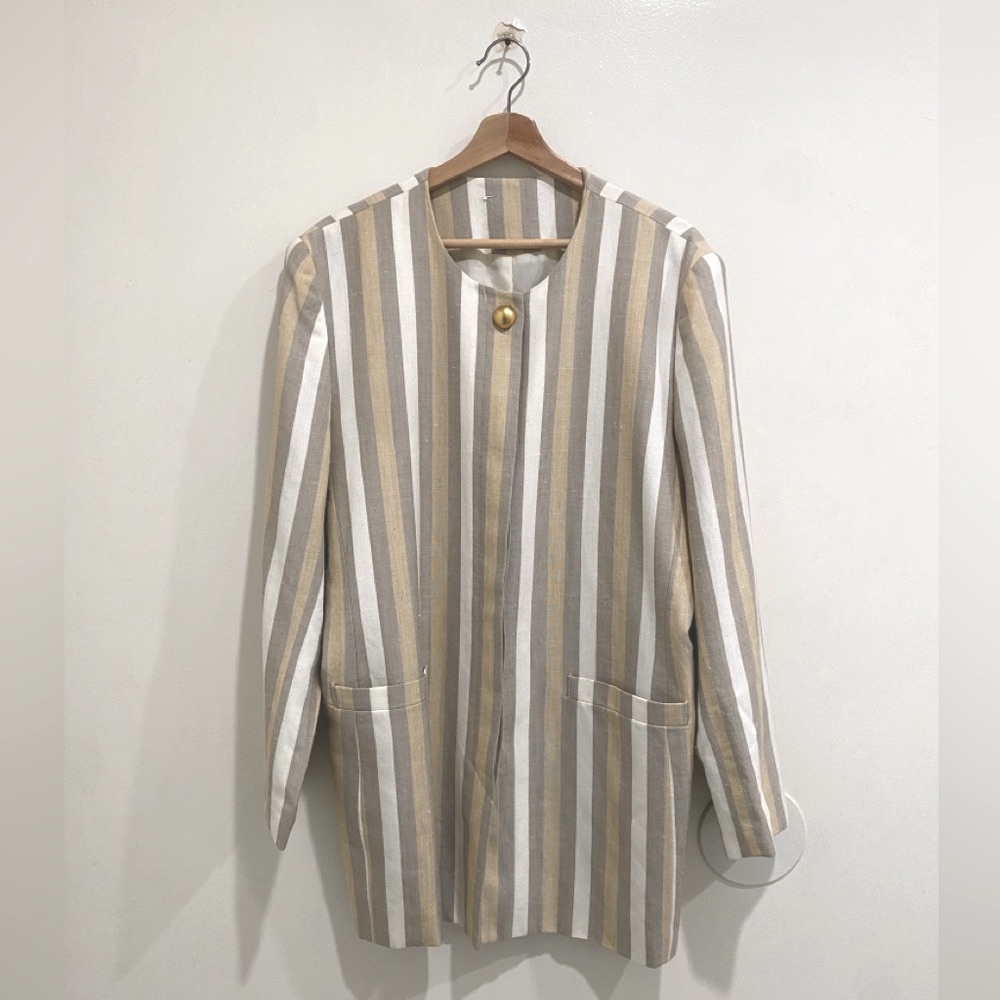 Stripped linen jacket in neutral tones, 90s